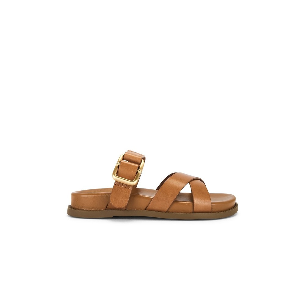 New Schutz Vivienne Sporty Sandal in Cuoio Brown leather strappy flat platform